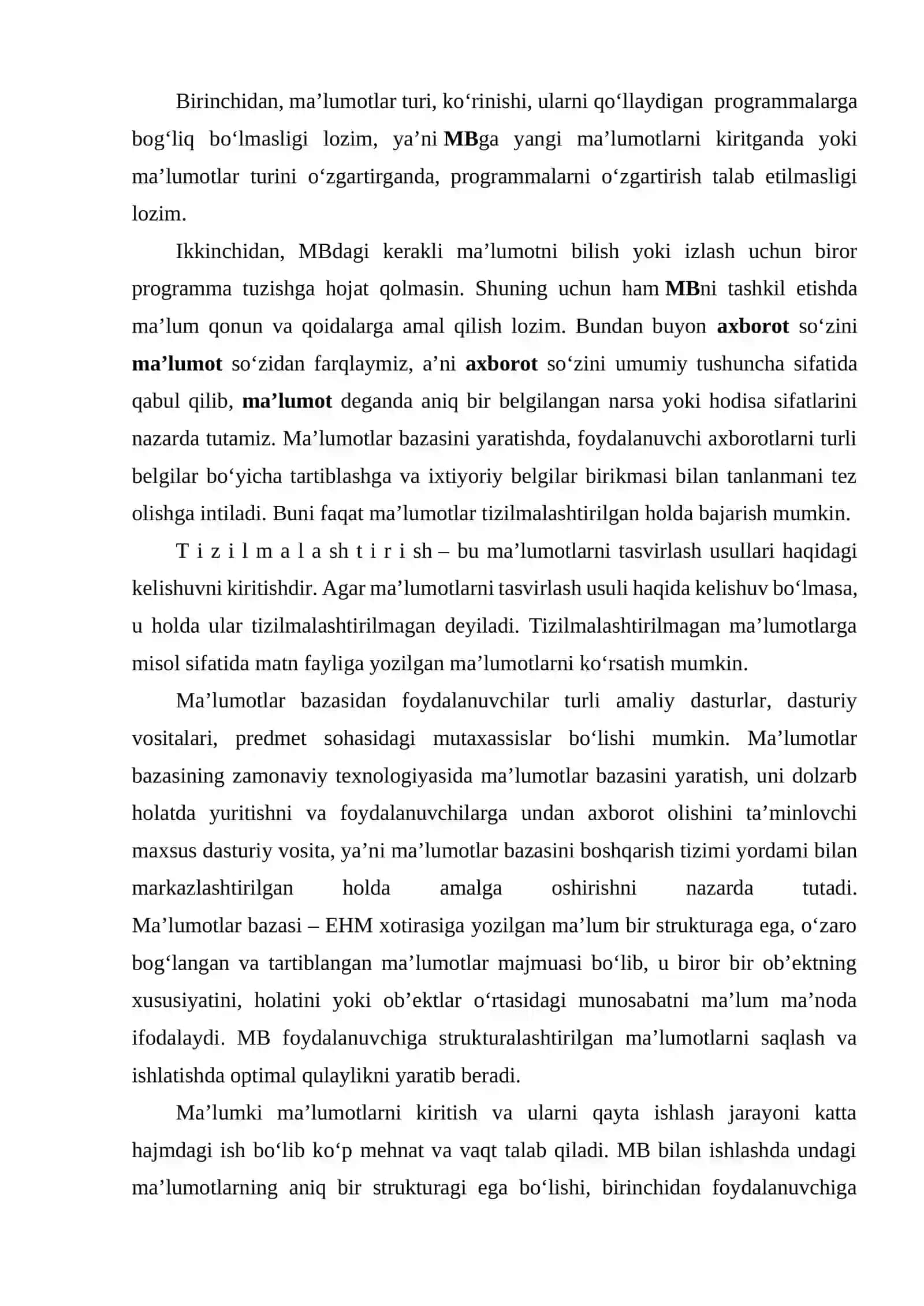 MA’LUMOTLAR BAZASI TEXNOLOGIYALARI FANIDAN “Kafedra” MB loyihalash mavzusida KURS ISHI 4