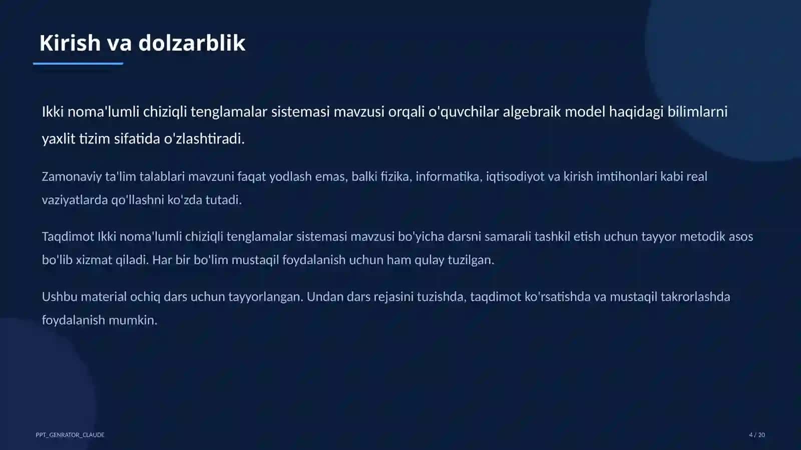 Algebra (7–11) — ochiq dars uchun 4