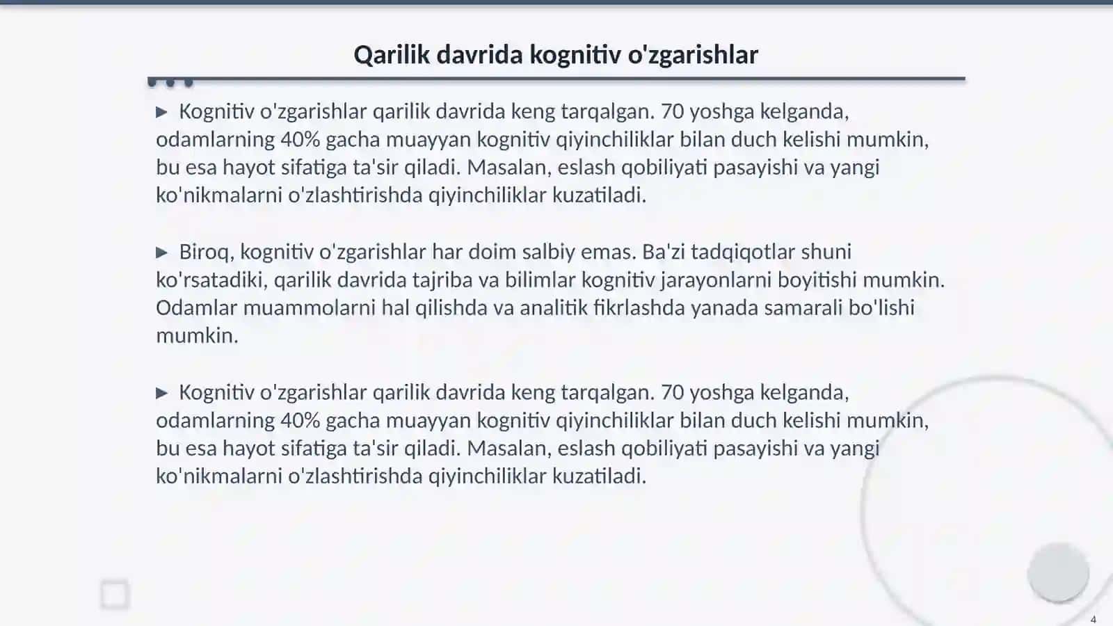 Qarilik davrida bilish jarayonlaridagi oʻzgarishlar 4