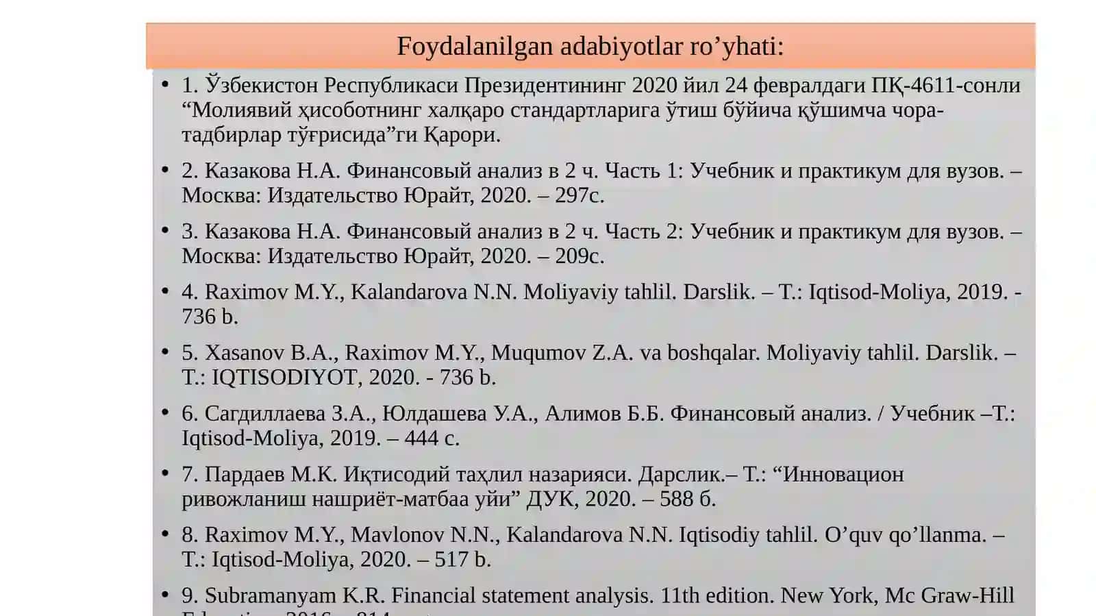 Moddiy resurslardan foydalanish samaradorligi tahlili PPT 4