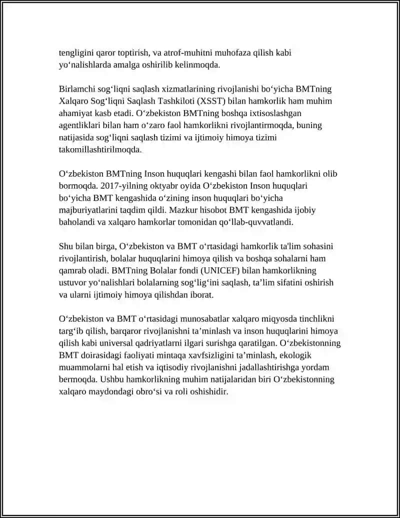 "O‘ZBEKISTONNING XALQARO TASHKILOTLAR BILAN HAMKORLIK ALOQALARI" 4