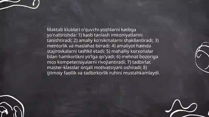 Umumta'lim maktablari oʻquvchi-yoshlarning ijtimoiy faolligini oshirish usullari,ularni kasbga yoʻnaltirish 4