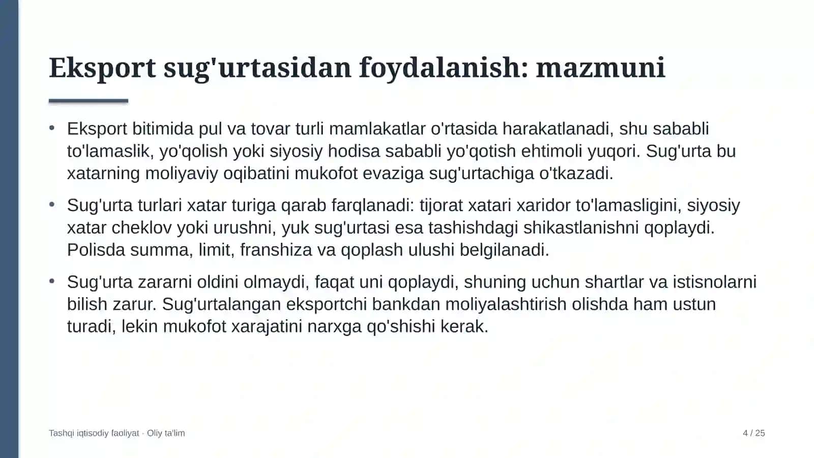 Echkichilikda eksport sug'urtasidan foydalanish 4