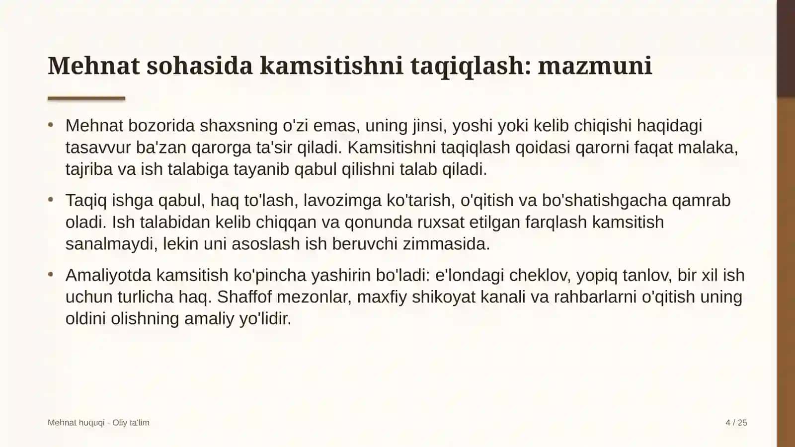 Dam olish maskanlarida mehnat sohasida kamsitishni taqiqlash 4