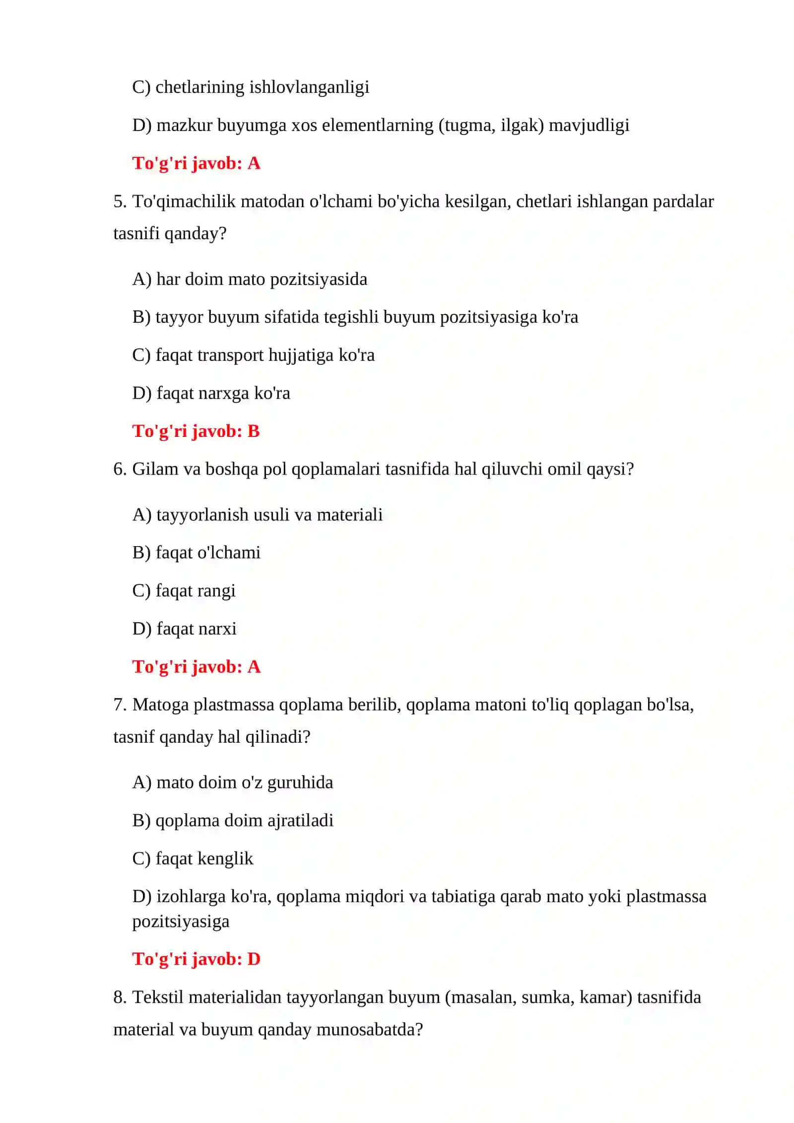 BOJXONA TOVAR NOMENKLATURASI TESTLARI 4