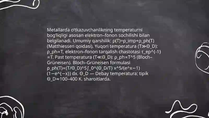 Metallar, yarim o'tkazgichlar va elektrolitlarda elektr toki. O'ta o'tkazuvchanlik Noan'anaviy energiya 4