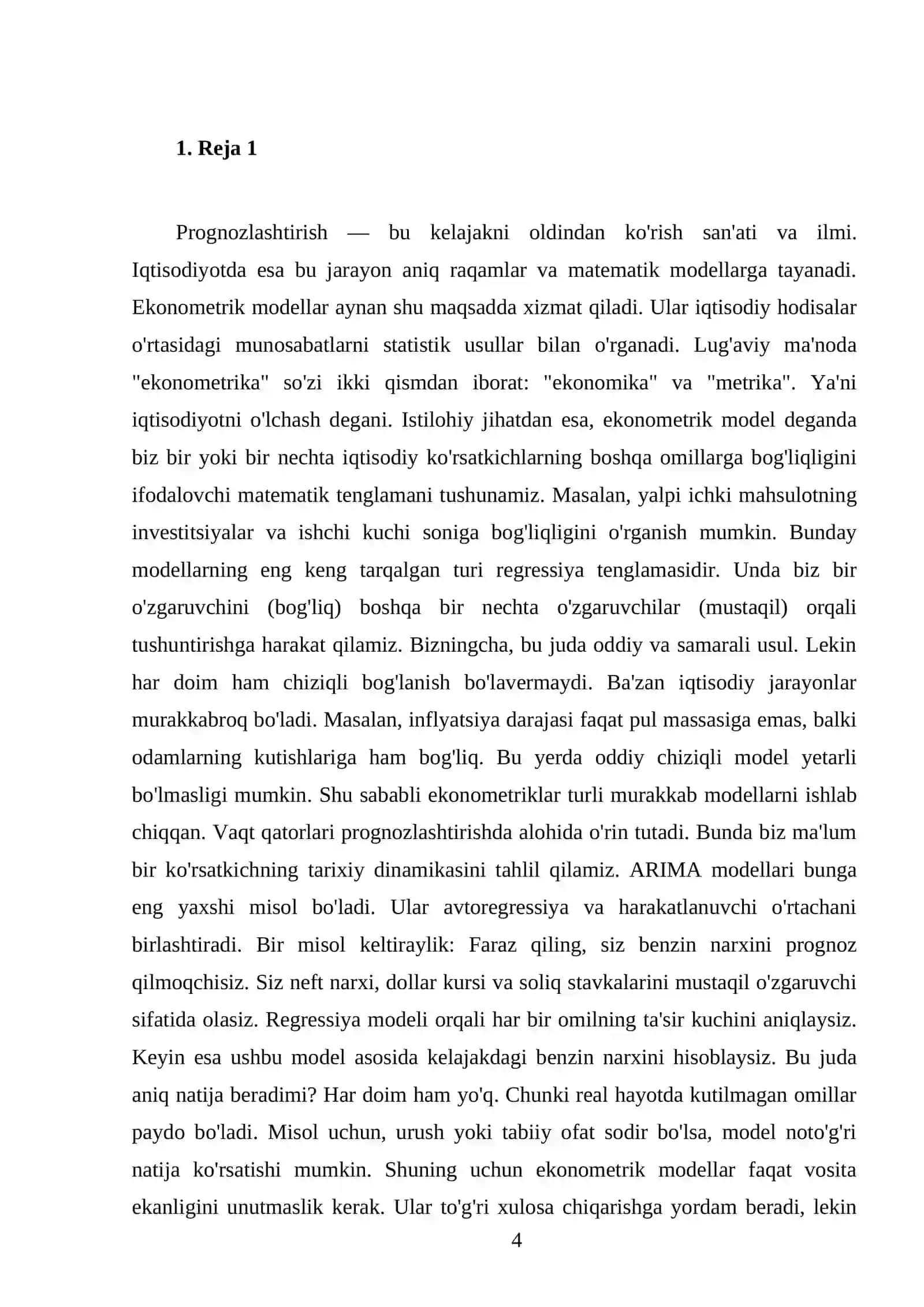 Prognozlashtirishda ekonometrik modellardan foydalanish 4