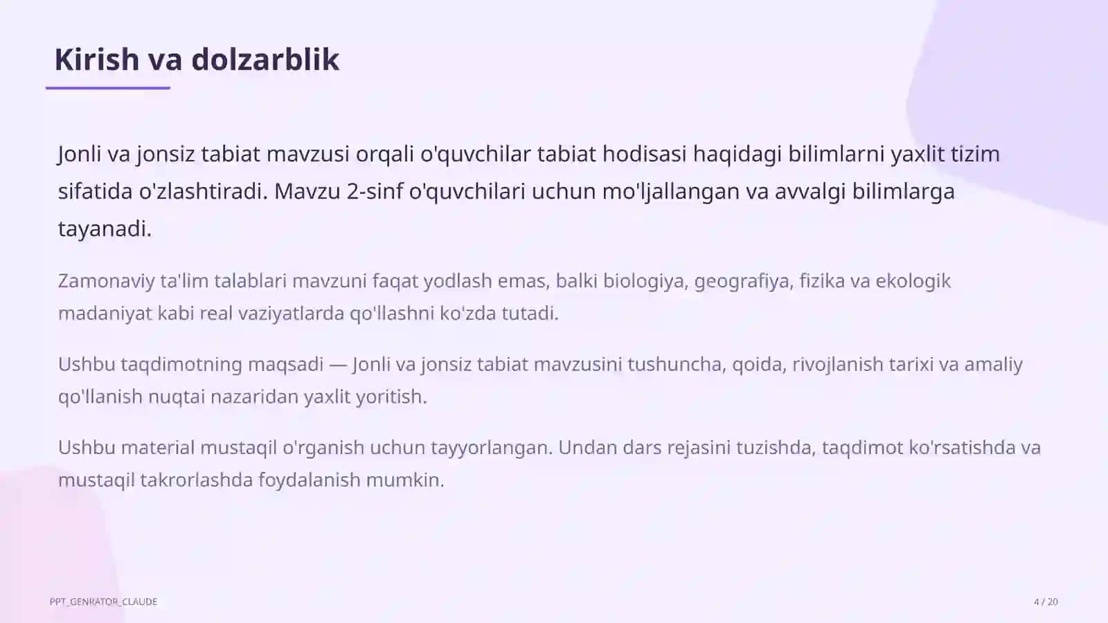 Jonli va jonsiz tabiat (2-sinf) 4
