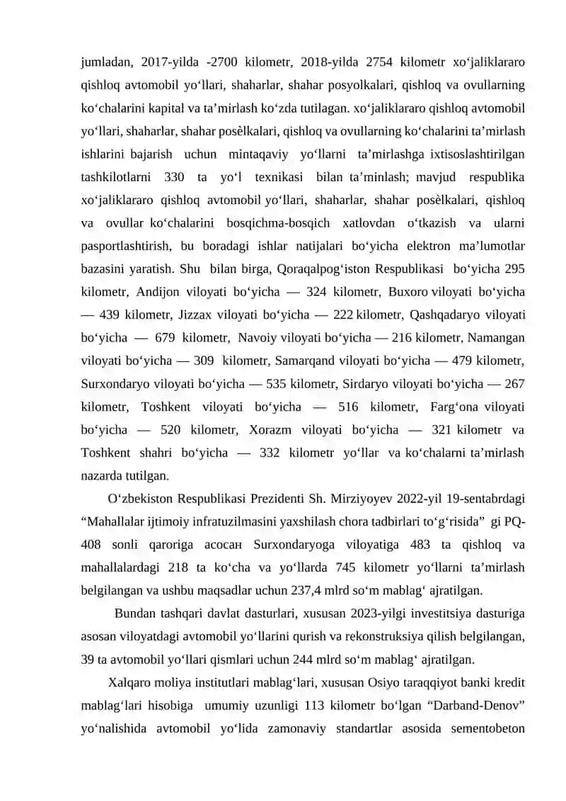 M39 “Olmaota - Bishkek-Toshkent-Shahrisabz-Termiz” avtomobil yo’lining 1390-1395 km qismini  rekonstruksiya qilish texnologik jarayonlarini ishlab chiqish 4