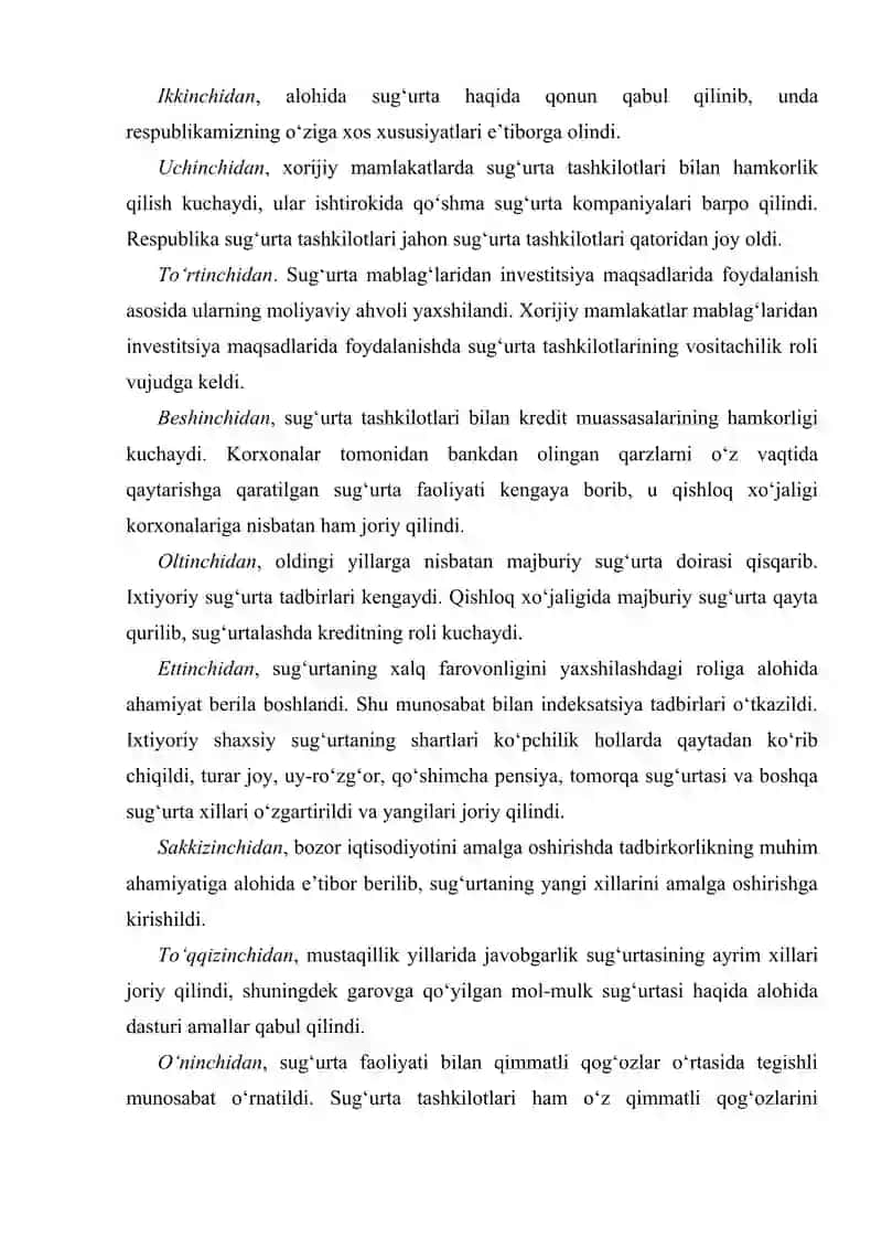 Milliy iqtisodiyotda sug'urtaning o'rni 4