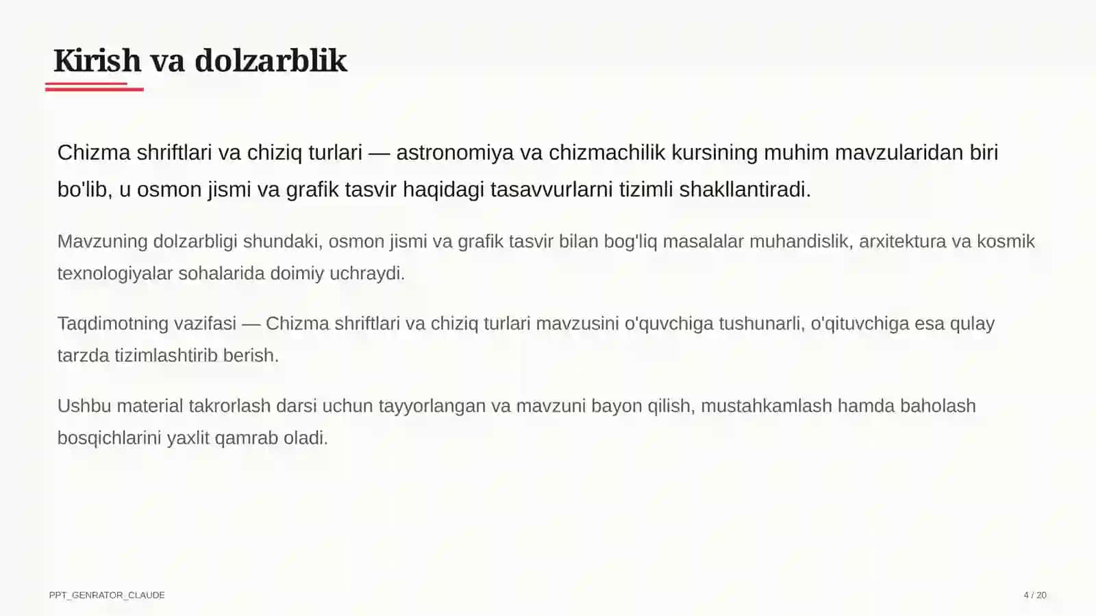 Chizma shriftlari va chiziq turlari (8-sinf) 4