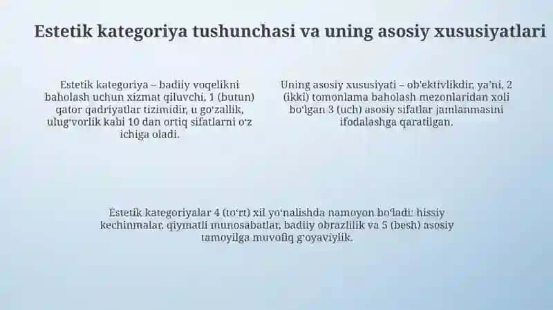 Estetik kategoriyalarning badiiy adabiyotdagi ahamiyati 4