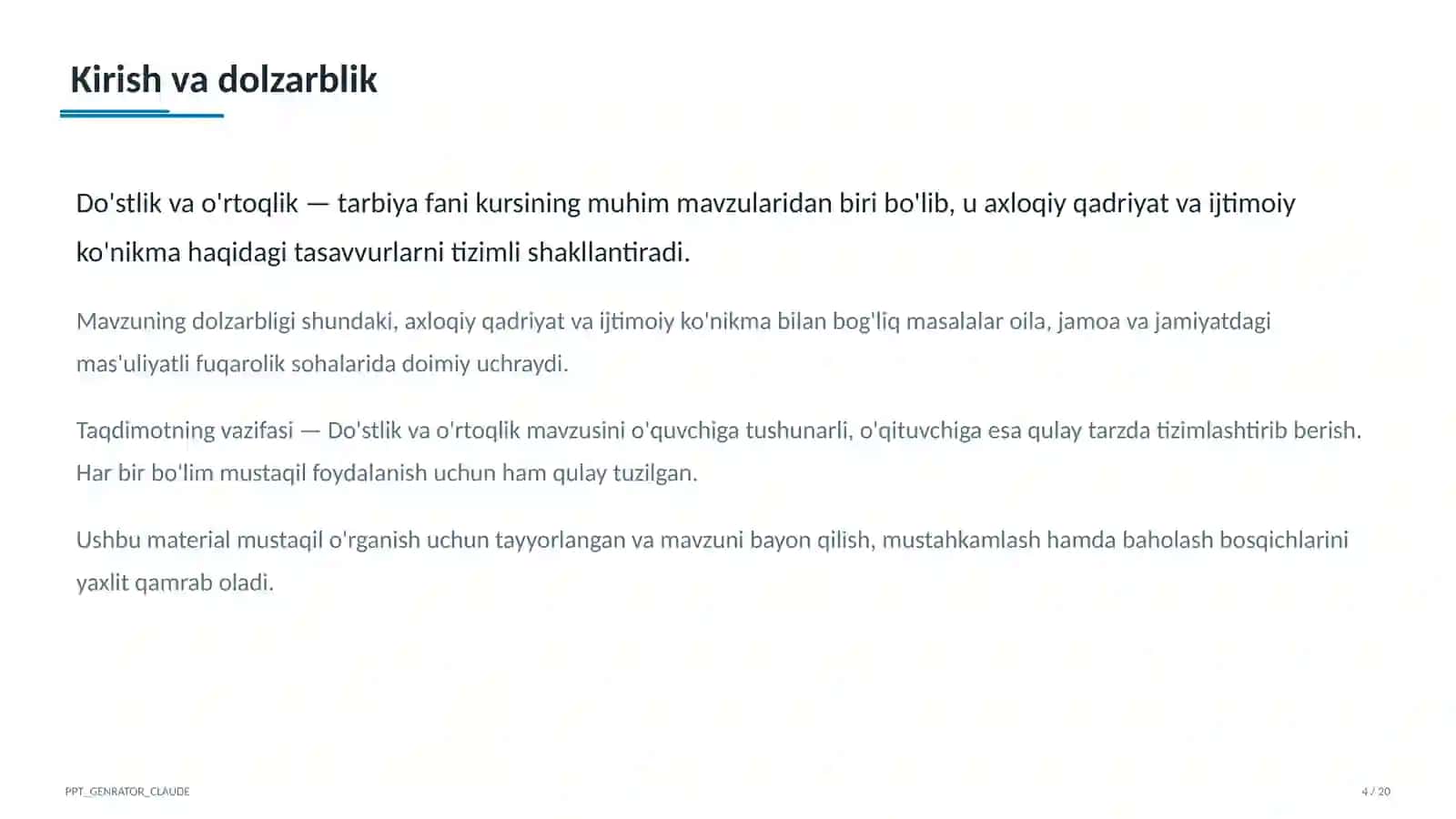 Do'stlik va o'rtoqlik (2-sinf) 4