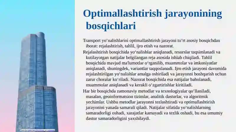 Transport yo‘nalishlarini tahlil qilish va optimallashtirish usullari 4