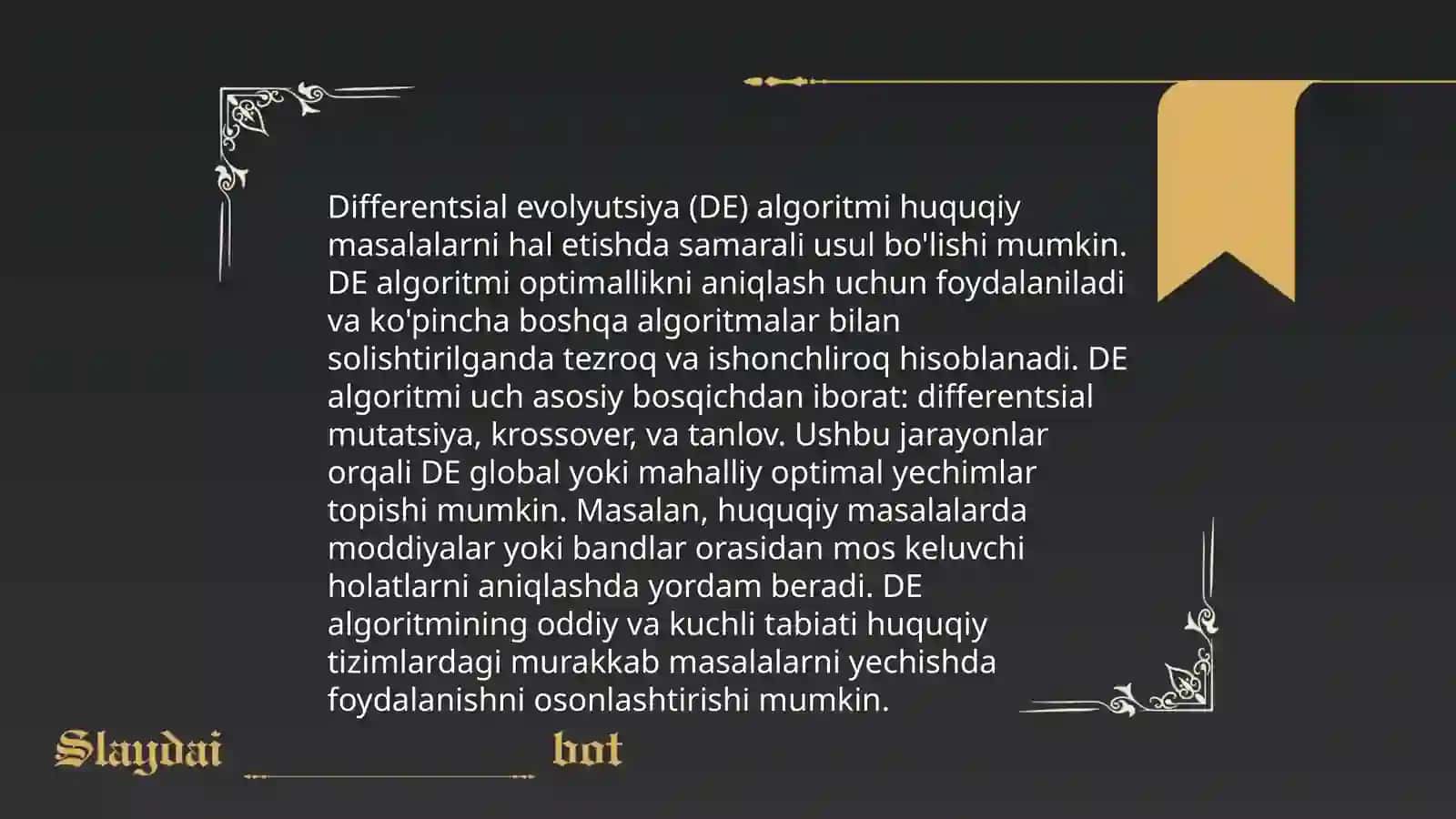 Yuridik faoliyatda differential evolution usullarini qoʻllash 4