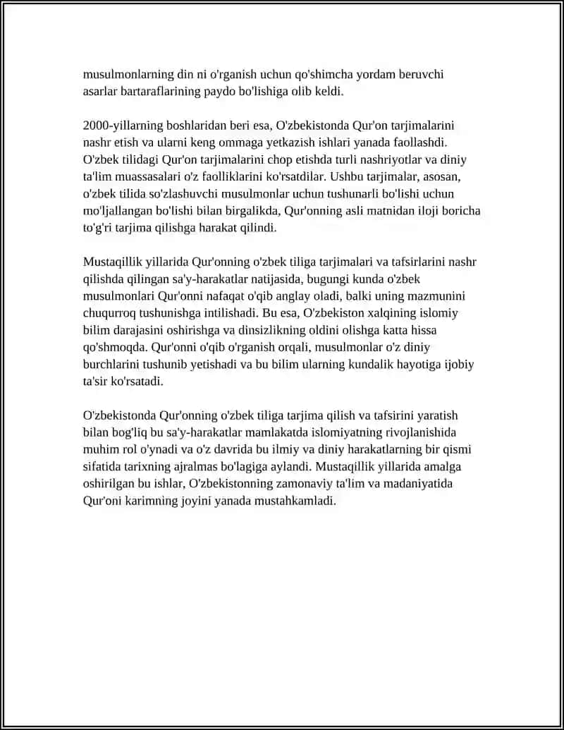 MUSTAGILLIK YILLARIDA QUR'ONNING O'ZBEK TILIGA TARJIMA QILINISHI VA TAFSIRLARI HAGIDA TAQDIMOT TAYYORLASH 4