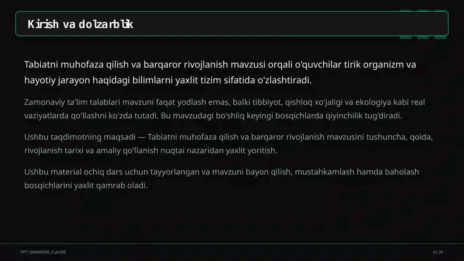 Tabiatni muhofaza qilish va barqaror rivojlanish (11-sinf) 4