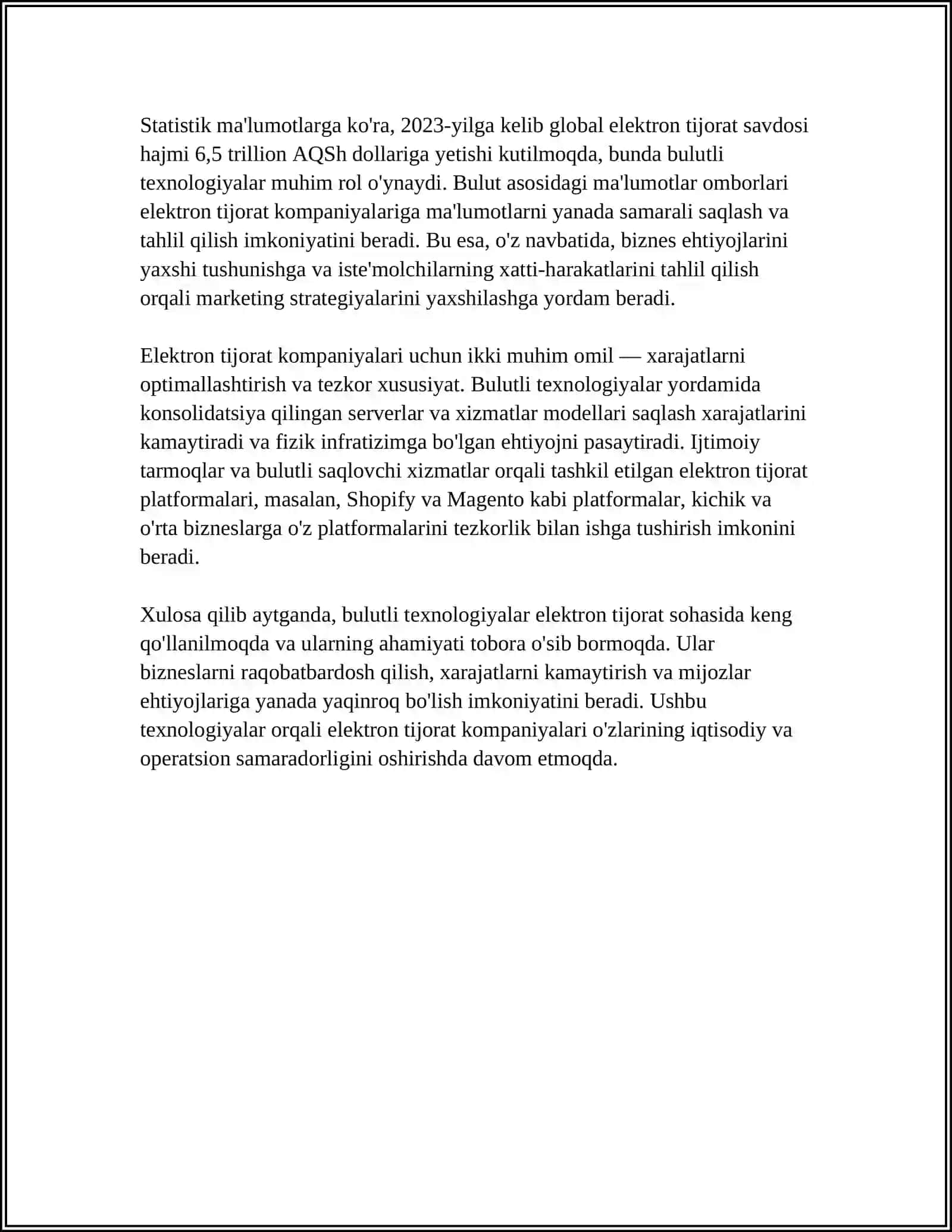 ELEKTRON TIJORATDA BULUTLI TEXNOLOGIYALARNI IQTISODIY ISTIQBOLLARI 4