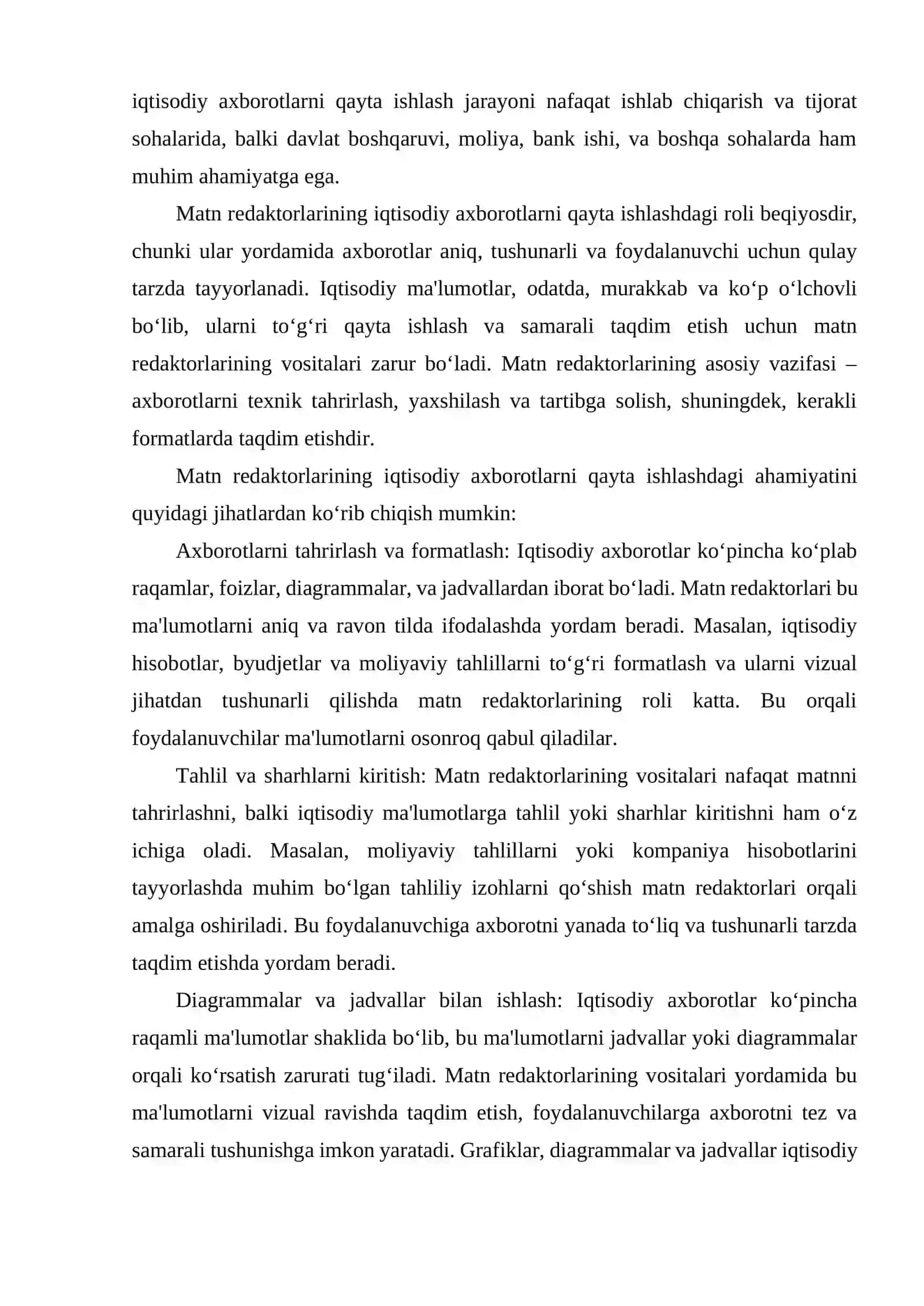 IQTISODIY AXBOROTLARNI MATN REDAKTORLARI VOSITALARIDAN FOYDALANGAN HOLDA QAYTA ISHLASH DASTURLARI 4