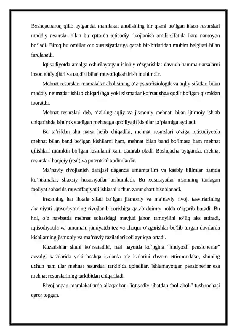 Mehnat resurslarining shakllanishi va ulardan foydalanish 4
