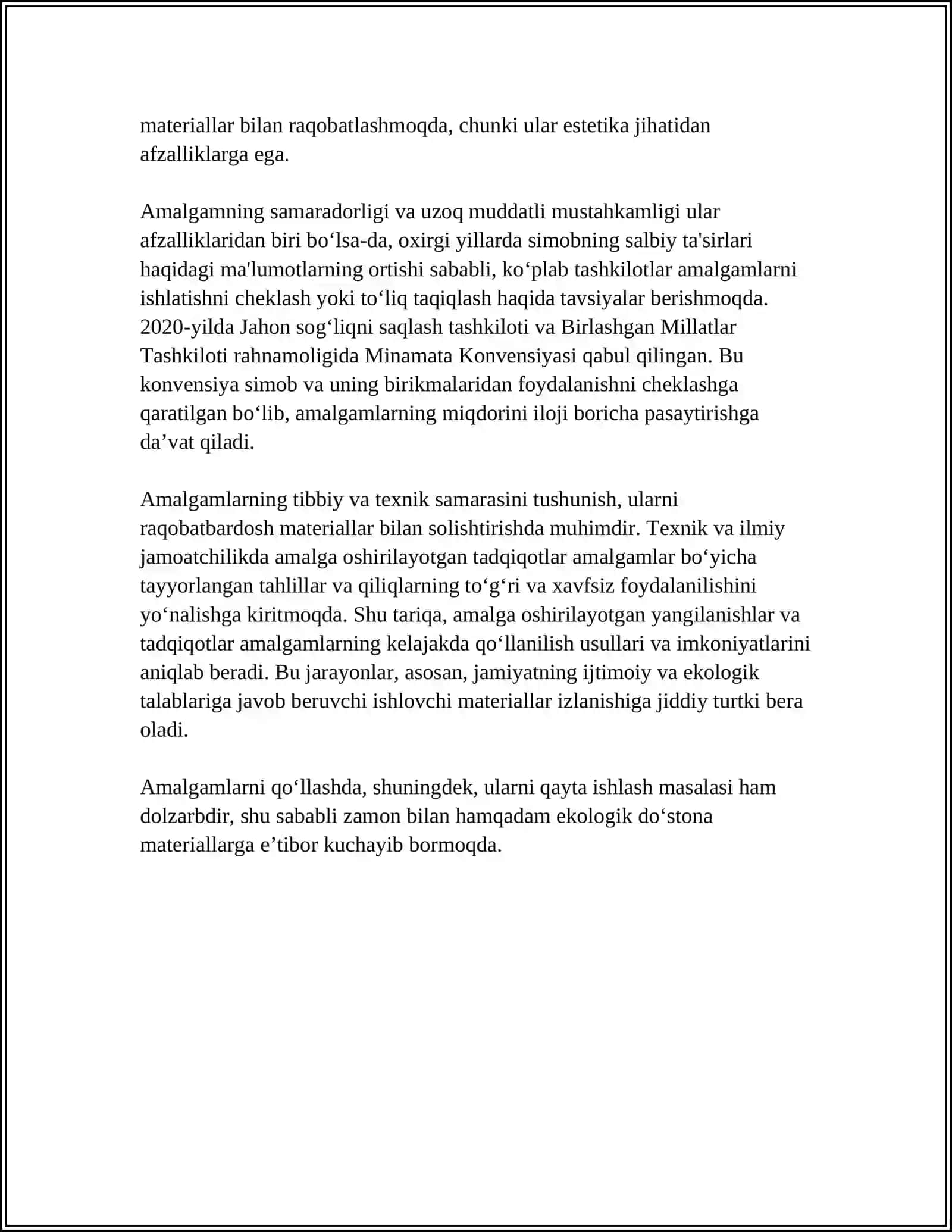 REFERAT Mavzu: AMALGAAMALLAR TURLARI XUSUSIYATLARI 4