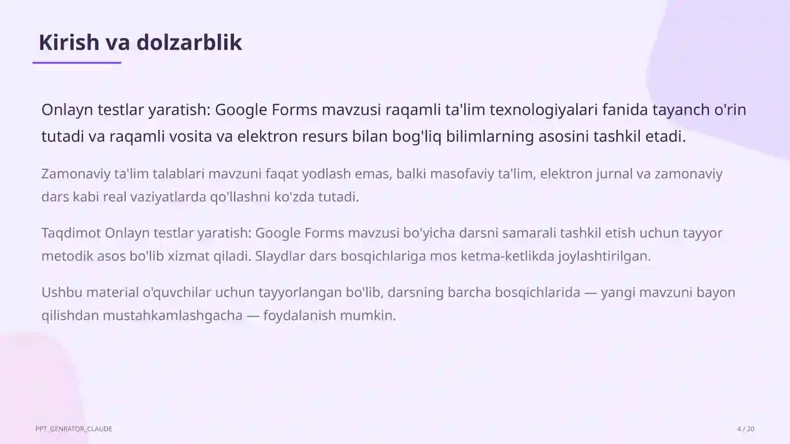 Onlayn testlar yaratish: Google Forms 4