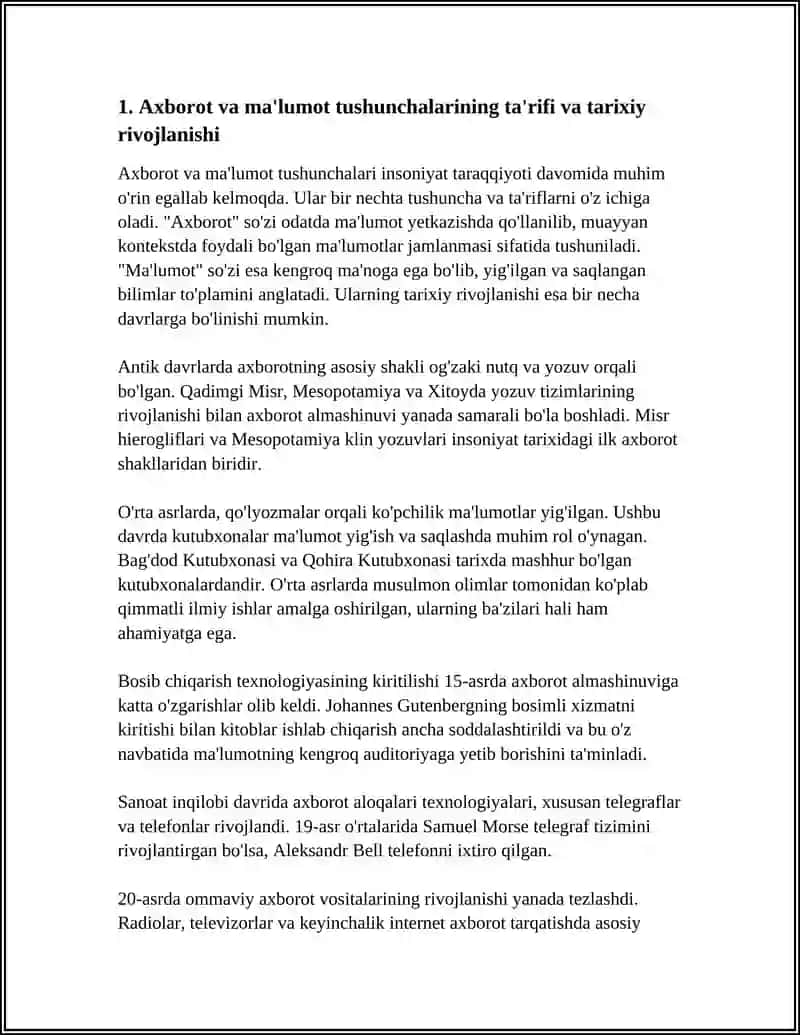 AXBOROT, MA'LUMOT TUSHUNCHASINING UZVIYLIGI VA ÔZIGA XOSLIGI 4