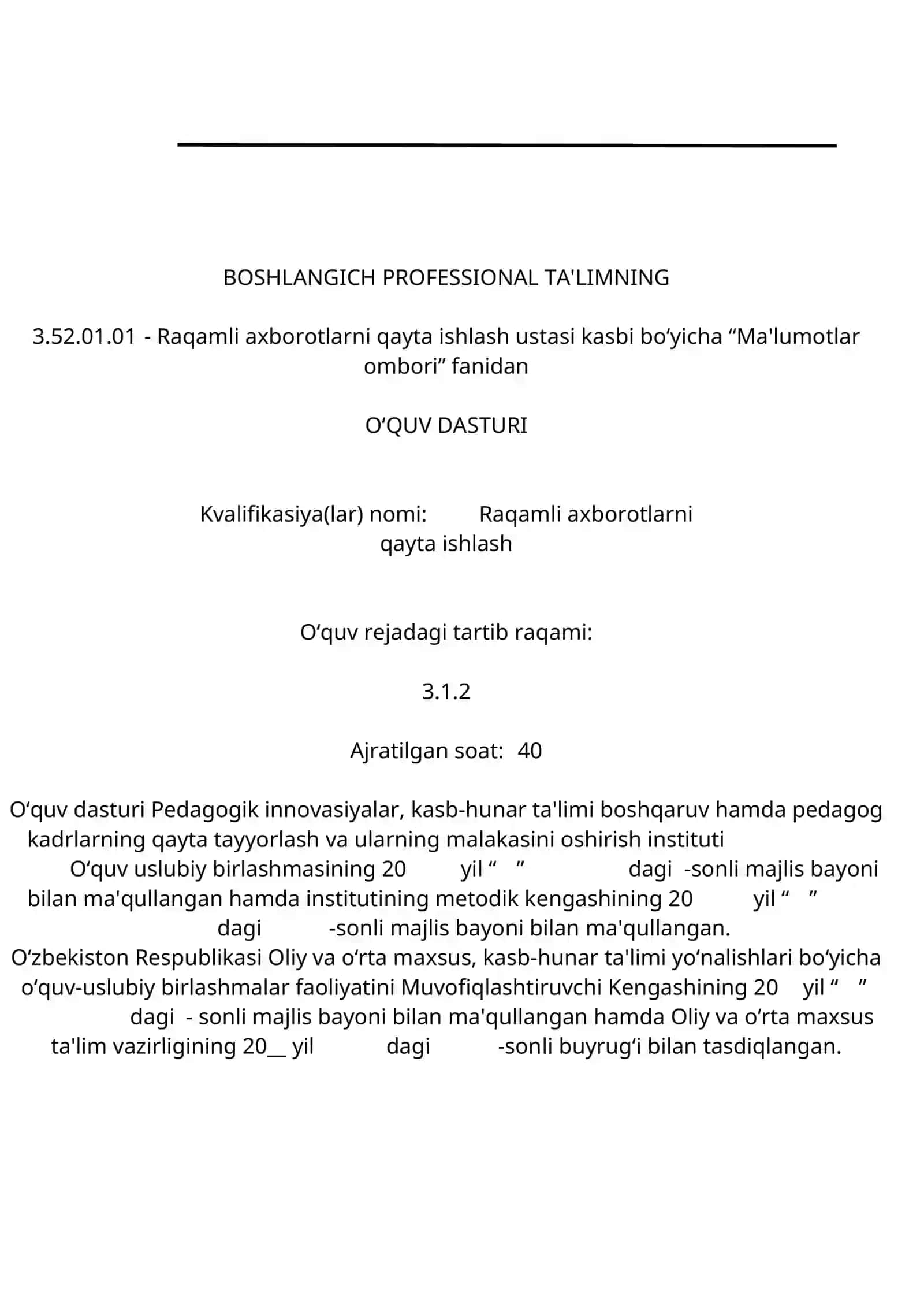 Ma’lumotlar ombori fanidan o'qitish materiallari to'plami 4
