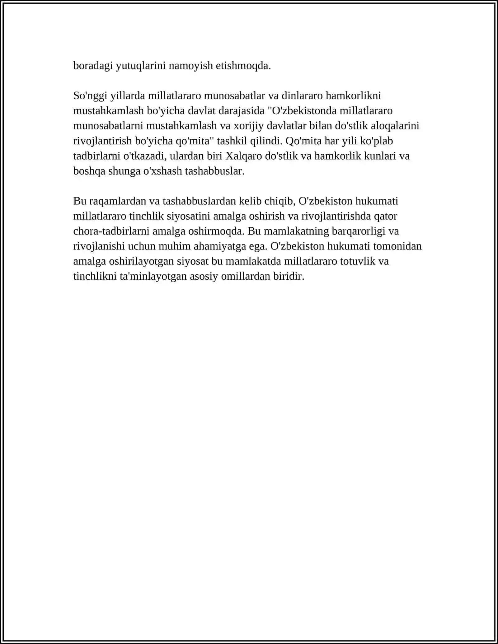 O'ZBEKISTONDA MILLATLARARO TINCHLIK VA DINIY BIRODARLIKNI TA'MINLASHDA DAVLAT SIYOSATI 4