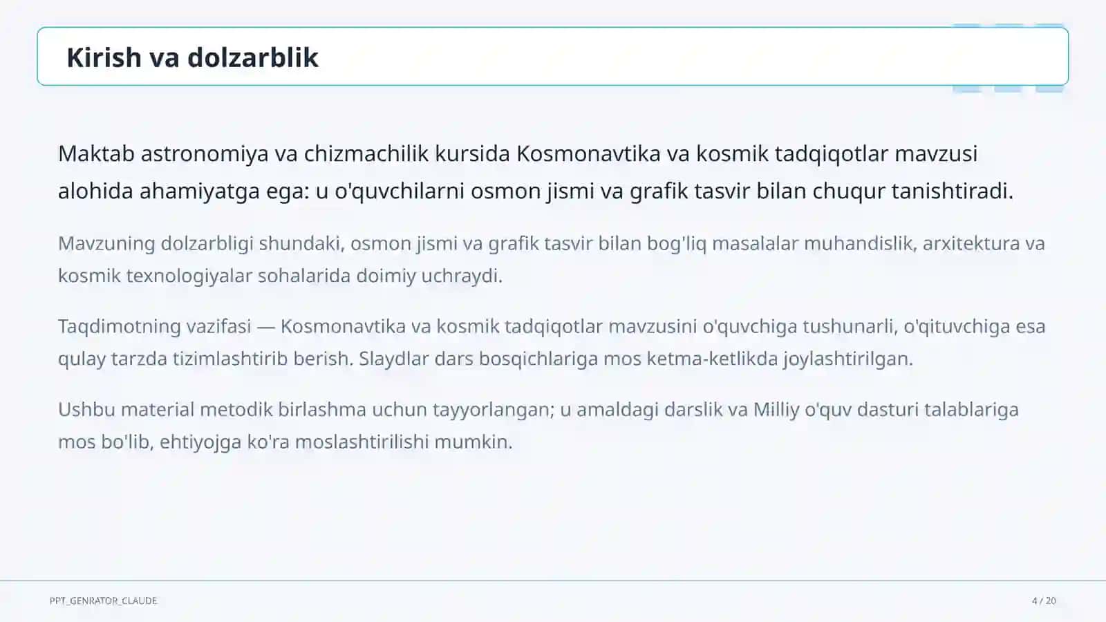 Kosmonavtika va kosmik tadqiqotlar (11-sinf) 4