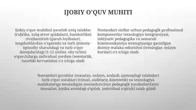 Nostandart draslarning o'ziga xos xususiyatlari pedagogik kasbiy komponentlig yõnalishlari 4