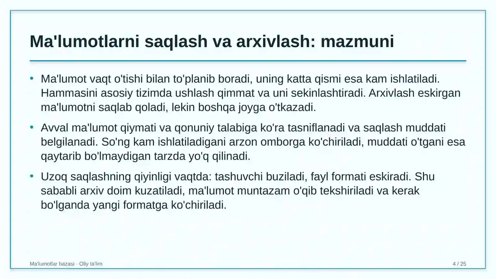 Ma'lumotlar bazasi · Oliy ta'lim 4