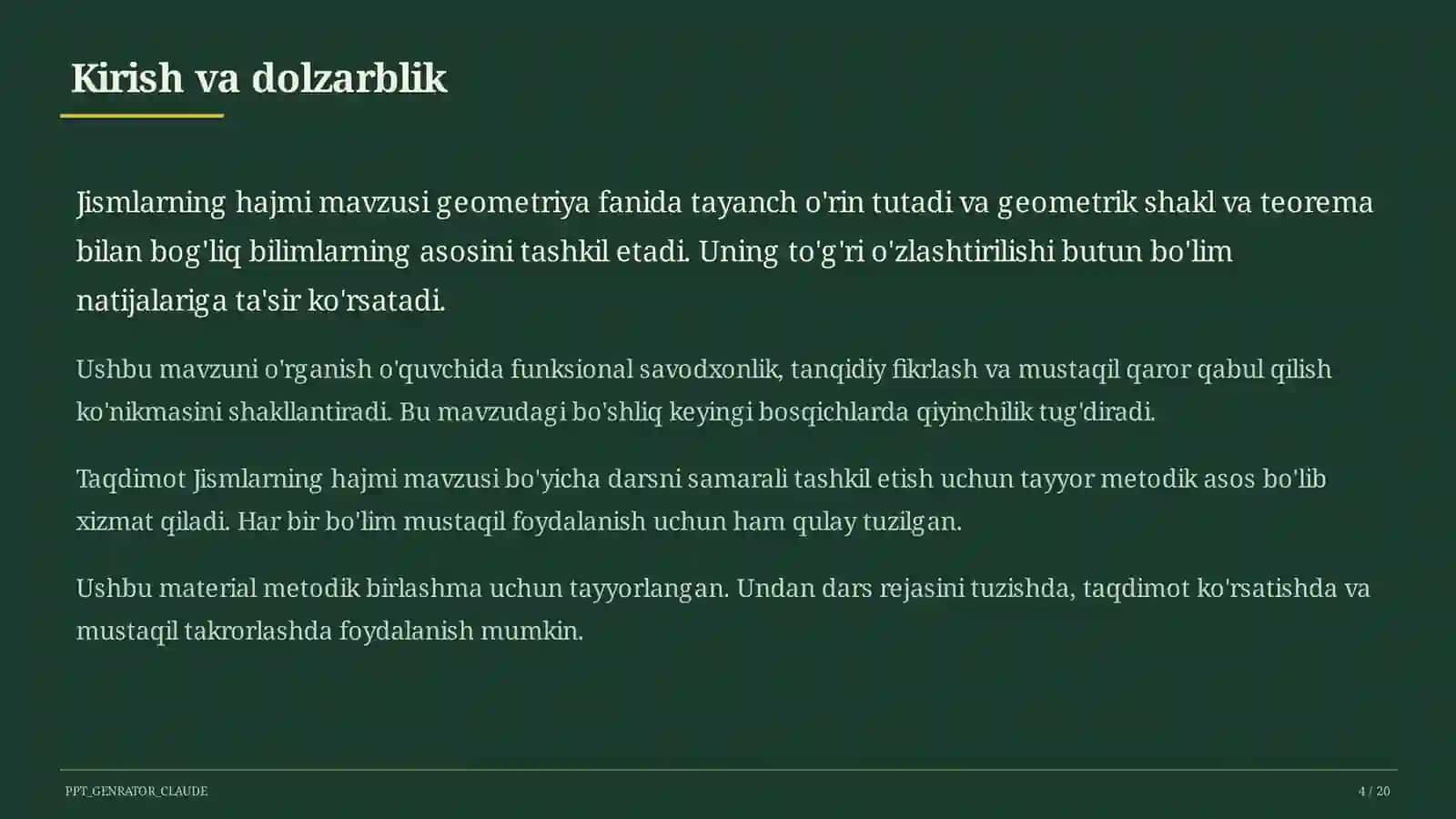 Jismlarning hajmi (11-sinf) 4
