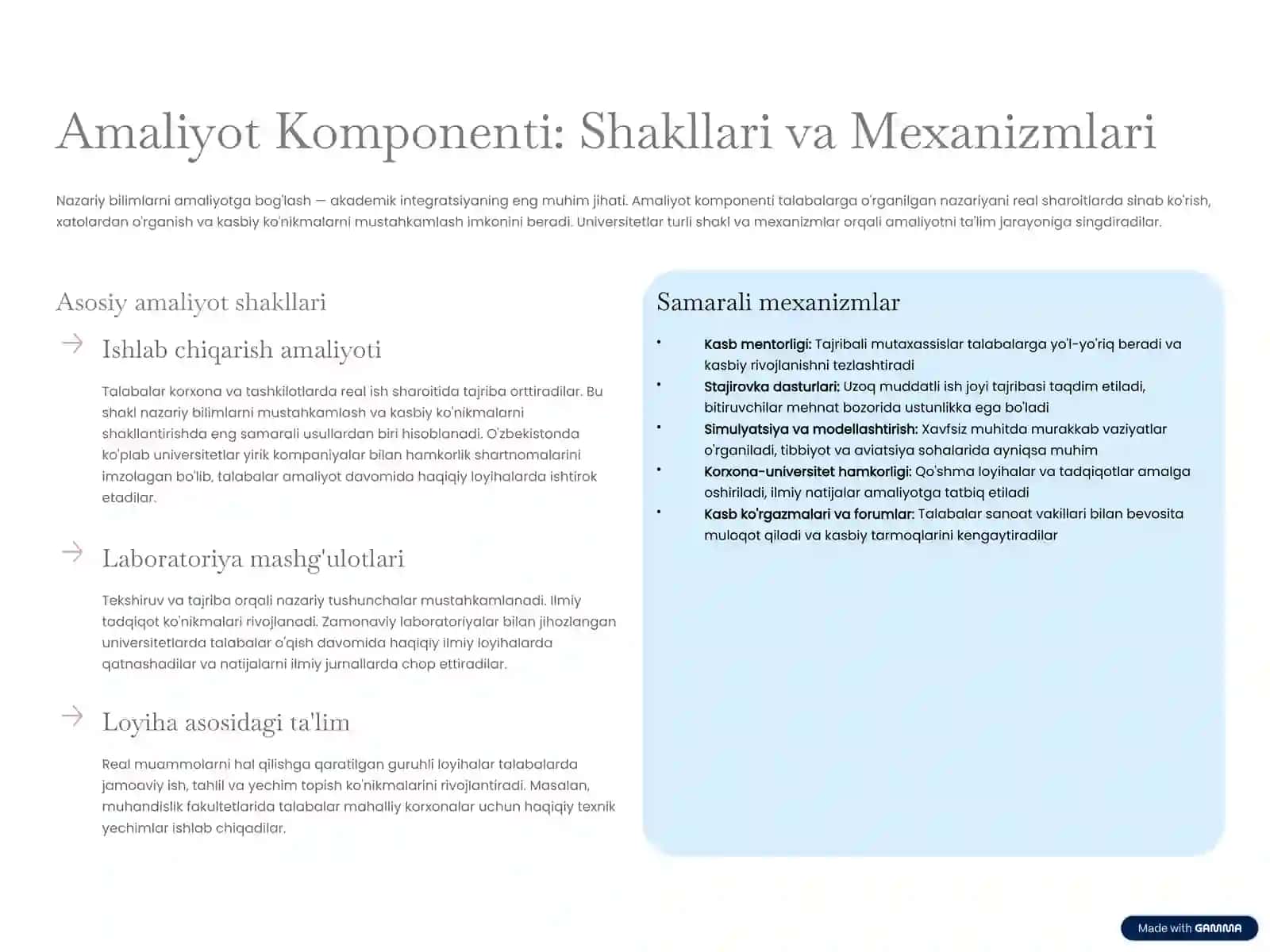 Akademik faoliyat integratsiyasi nazariy va amaliyot uygunligi 4