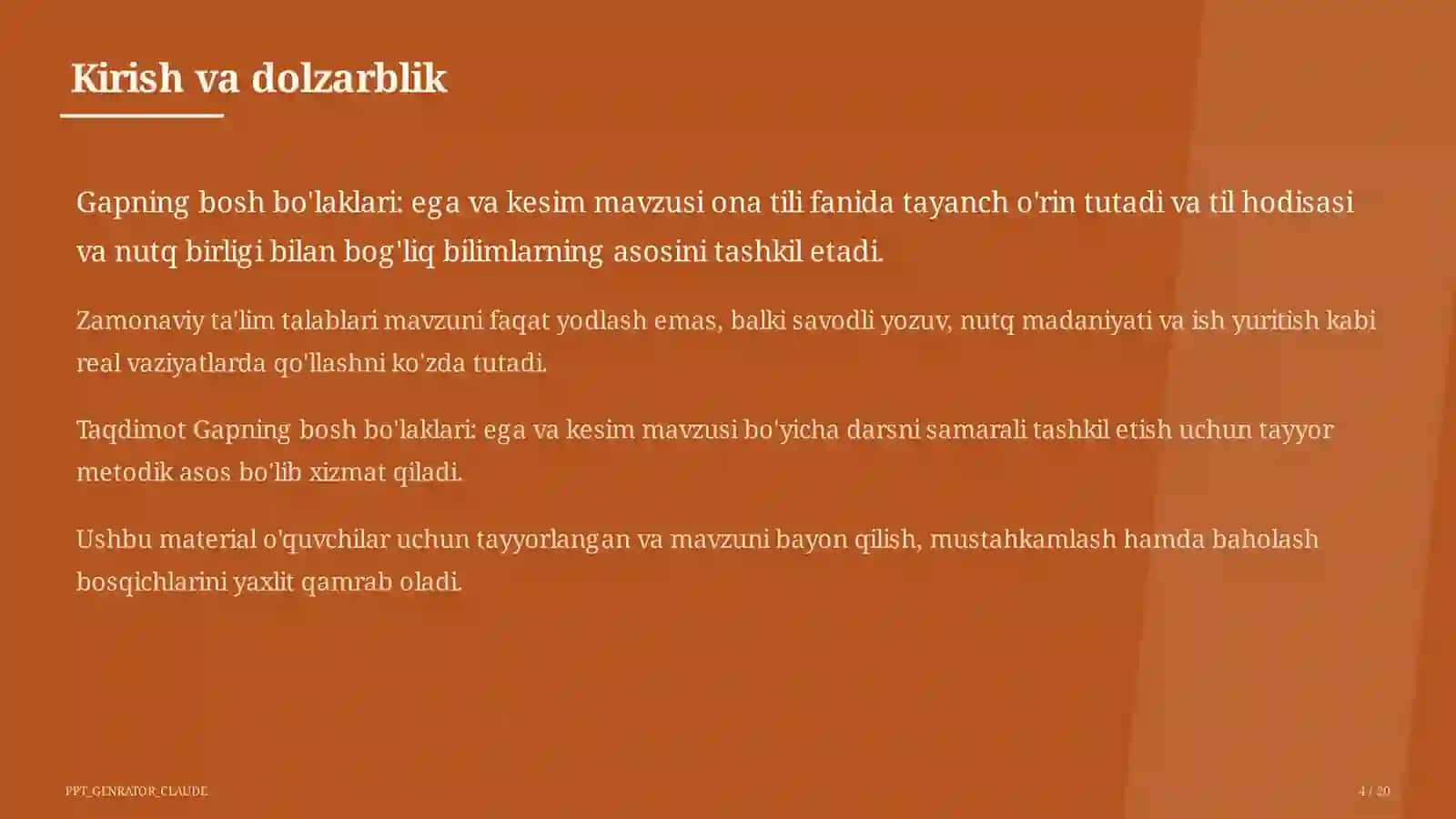 Gapning bosh bo'laklari: ega va kesim (8-sinf) 4
