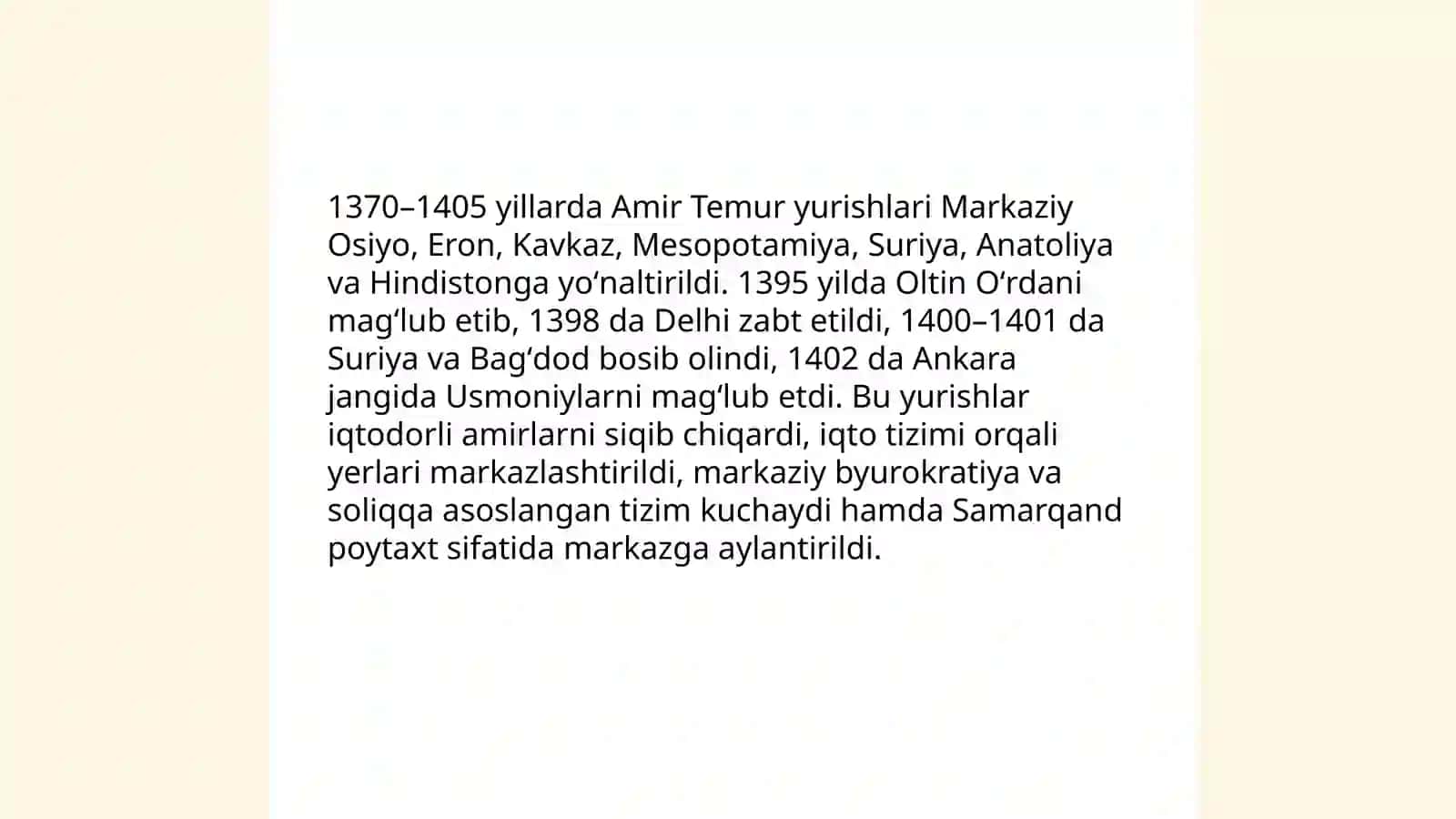 Amir Temur markazlashgan davlat tuzish yoʻlida 4