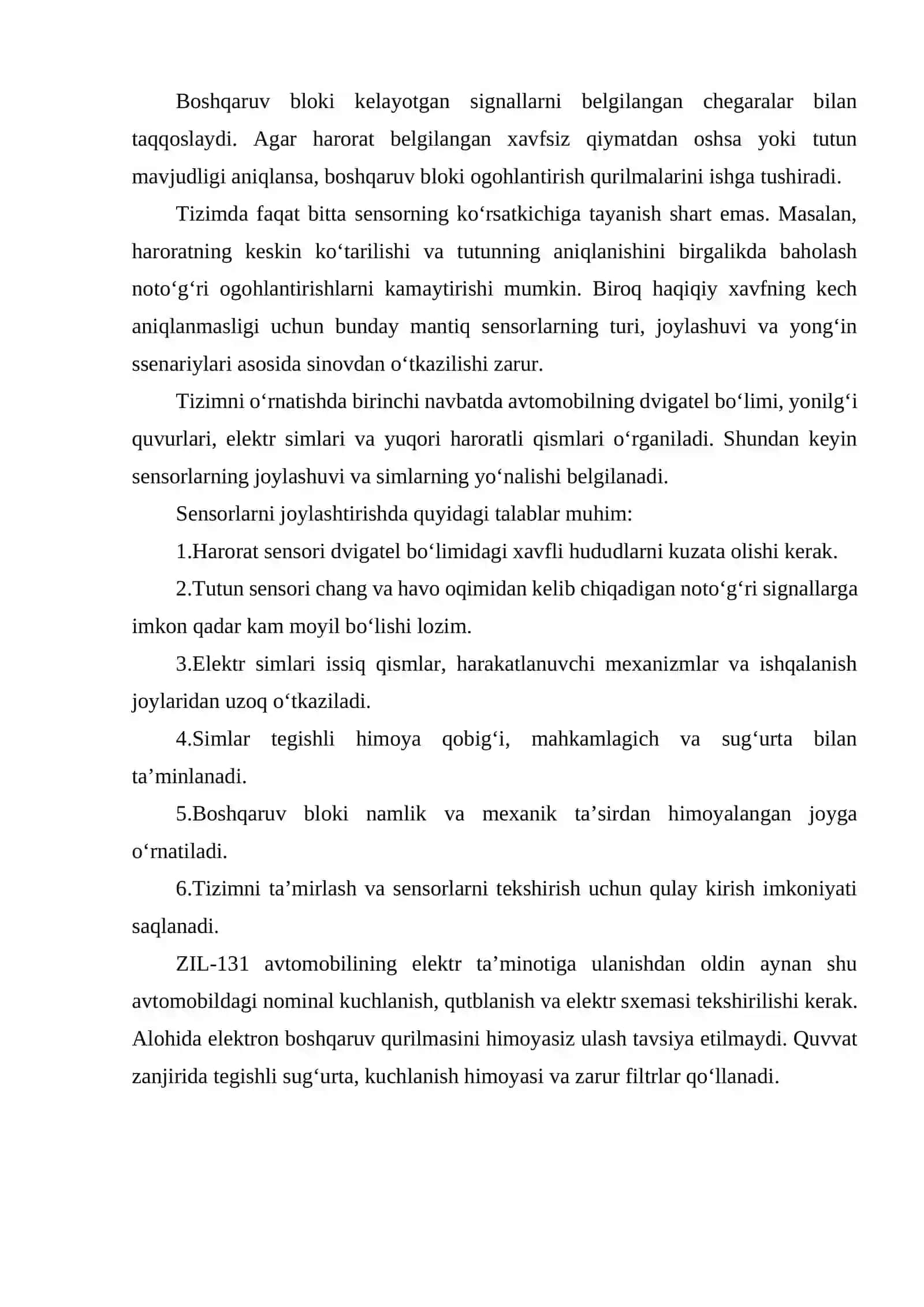 ZIL-131 RUSUMLI AVTOMOBILNING YONG‘INNI ERTA ANIQLASH VA OGOHLANTIRISH TIZIMINI ISHLAB CHIQISH 4