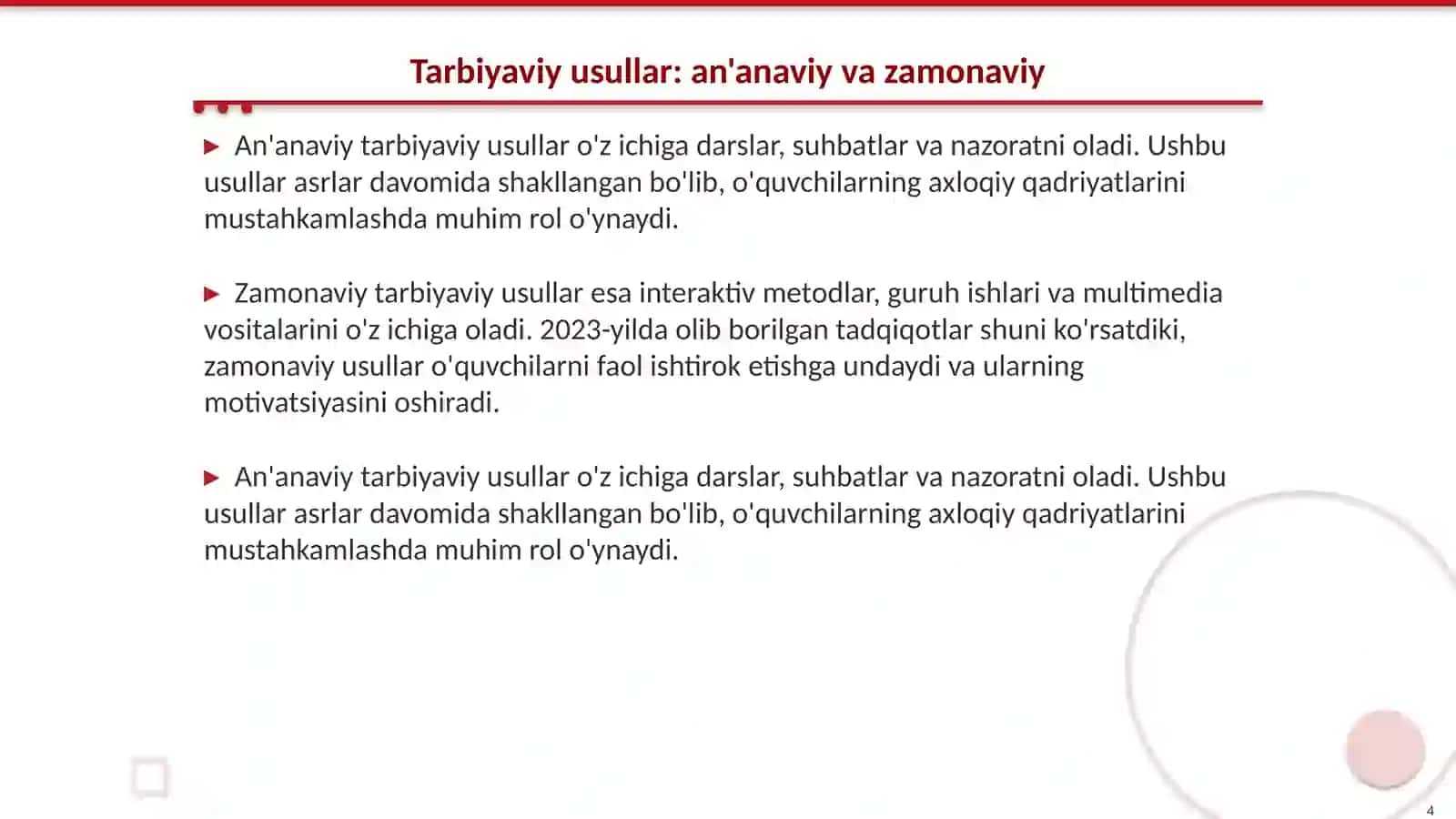 Tarbiyaviy tasir etish usullari va vositalari 4