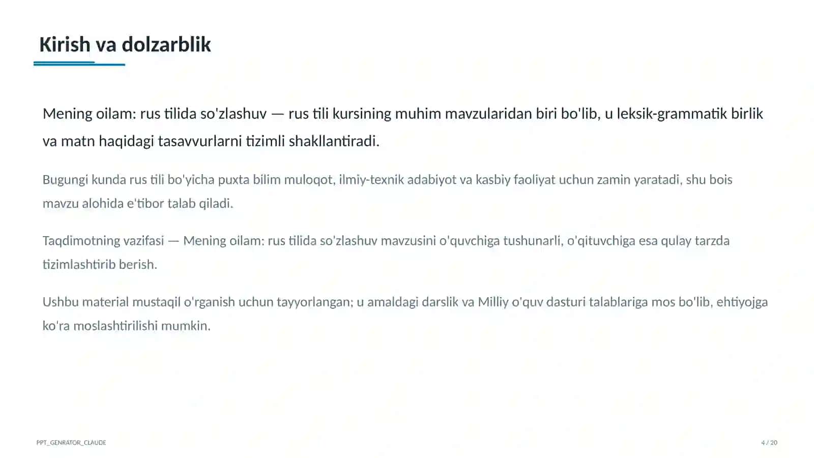 Mening oilam: rus tilida so'zlashuv (3-sinf) 4