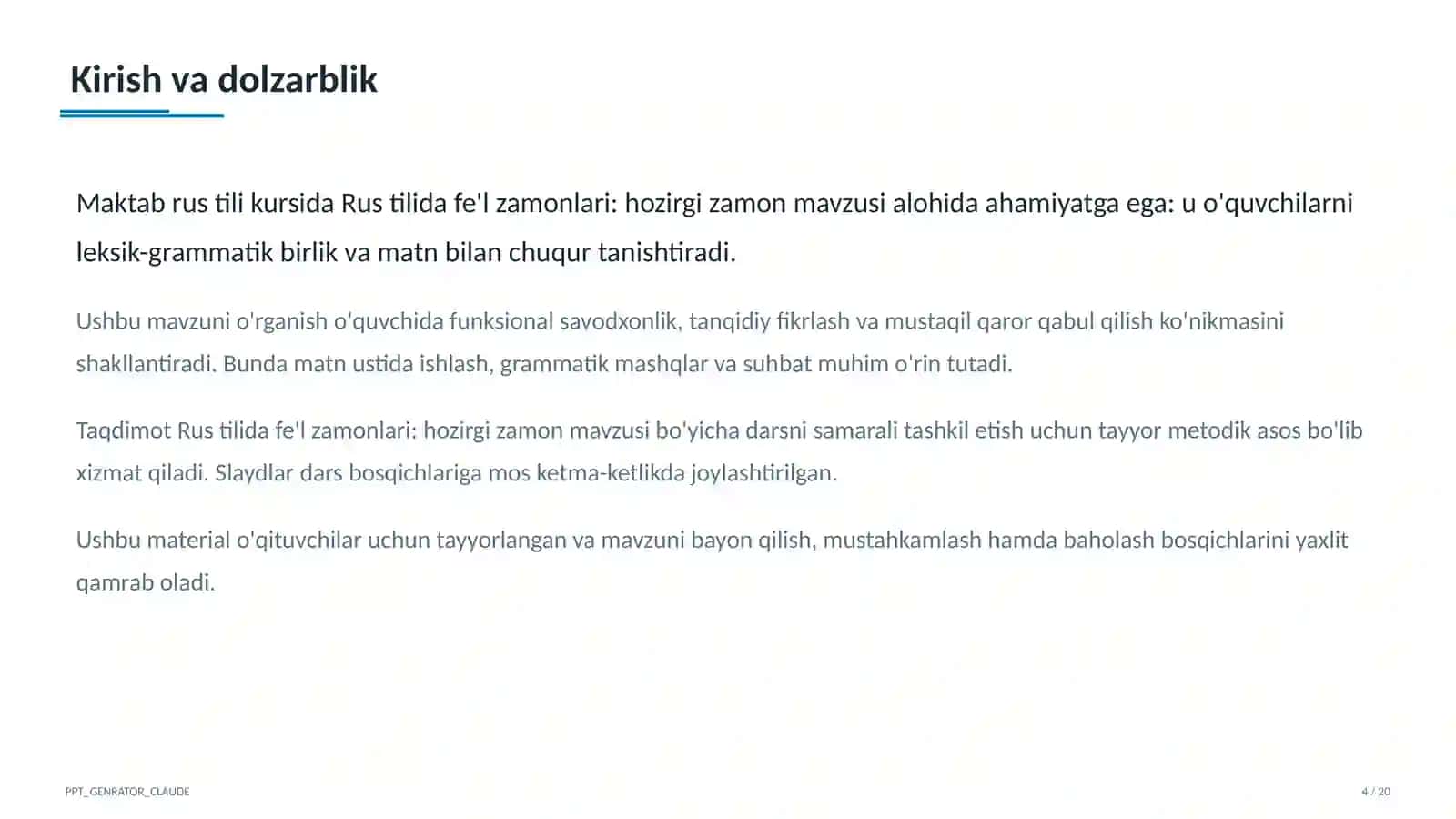 Rus tilida fe'l zamonlari: hozirgi zamon (4-sinf) 4