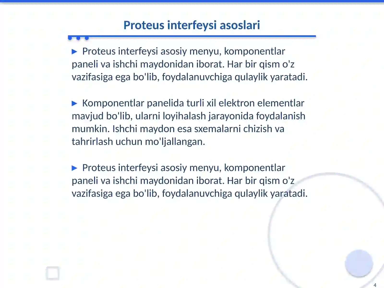 Proteus dasturi yordamida oddiy prinspial sxemalarni yig‘ish 4