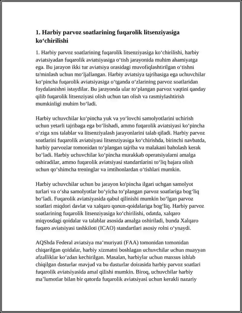 HARBIY AVIATSIYADAN FUQAROLIK AVIATSIYASIGA OʻTISH JARAYONI 4