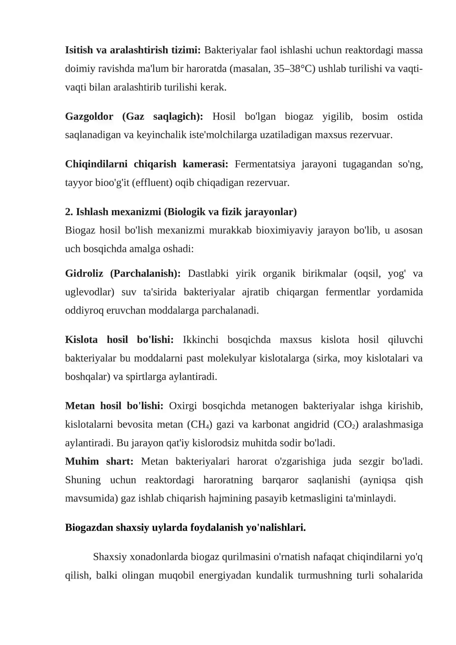 Biogazni shaxsiy uyda energiya manbai sifatida qo'llash 4