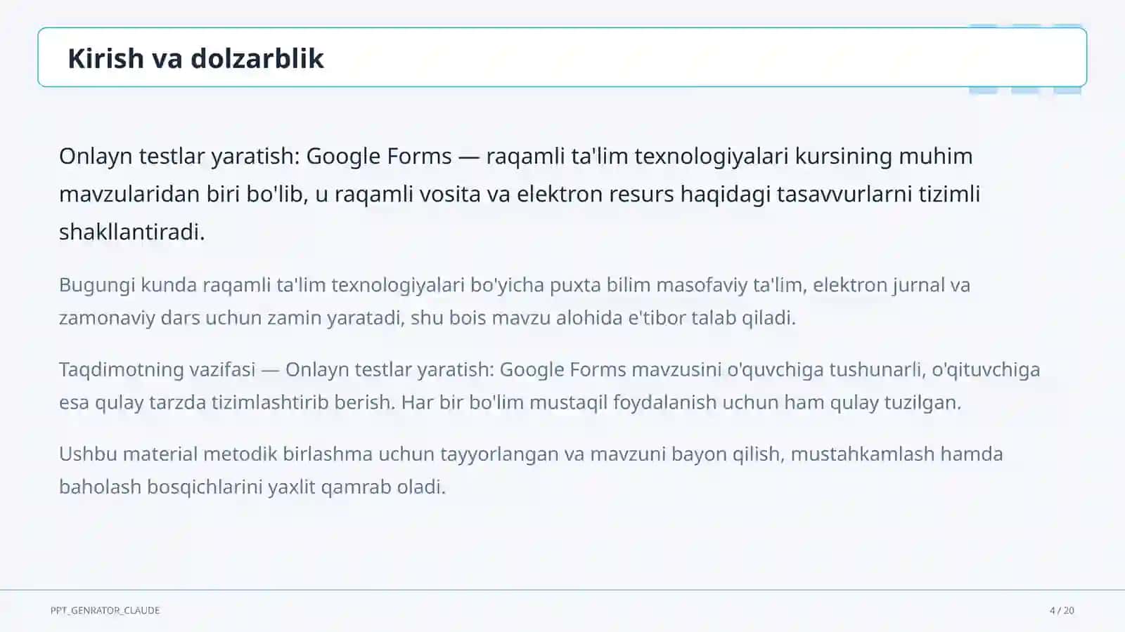 O'qituvchilar uchun: raqamli ta'lim texnologiyalari — metodik birlashma uchun 4
