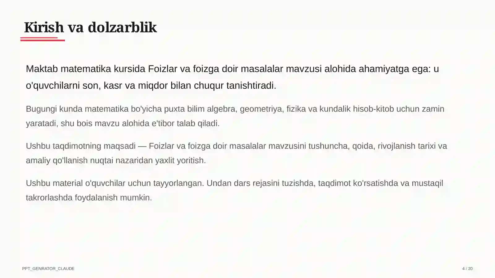 Foizlar va foizga doir masalalar (5-sinf) 4