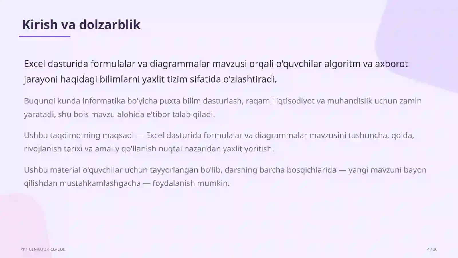 Excel dasturida formulalar va diagrammalar (7-sinf) 4