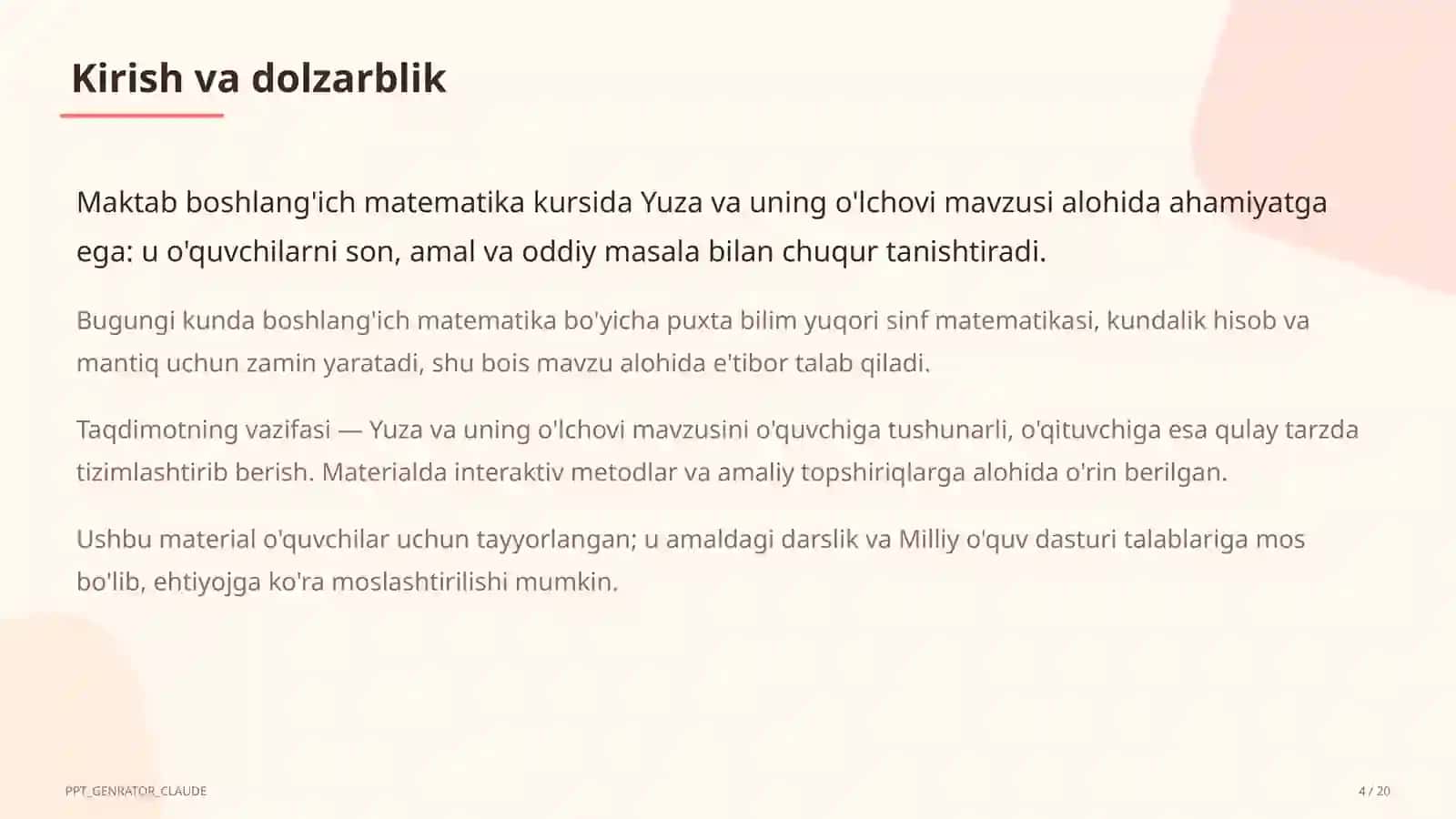 Yuza va uning o'lchovi (3-sinf) 4