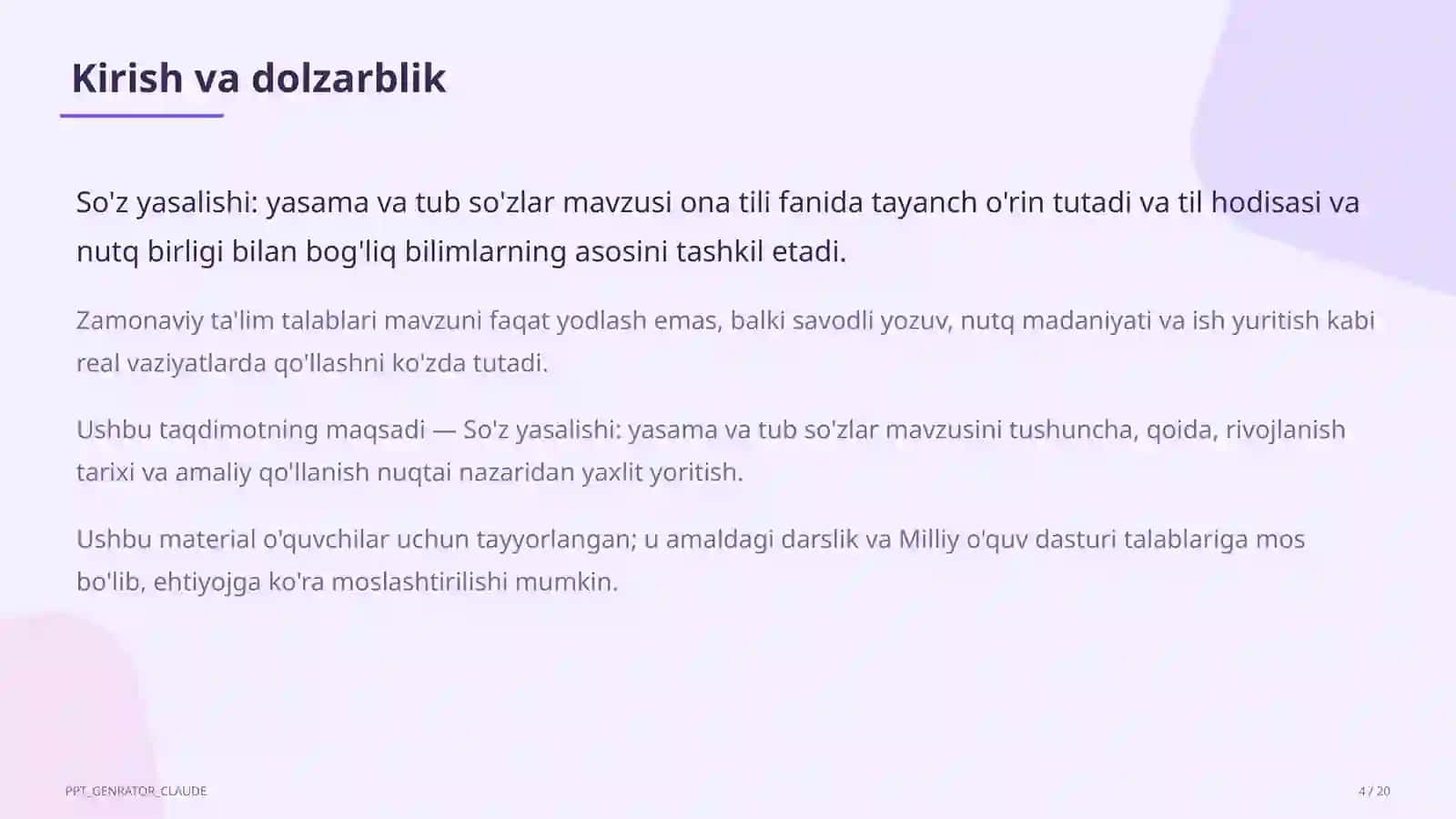 So'z yasalishi: yasama va tub so'zlar (6-sinf) 4