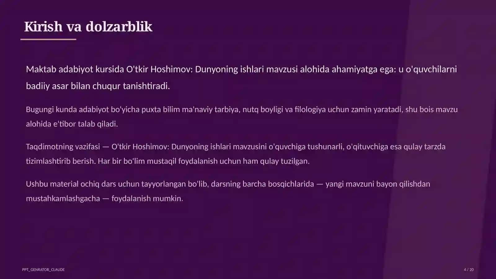 O'tkir Hoshimov: Dunyoning ishlari (7-sinf) 4