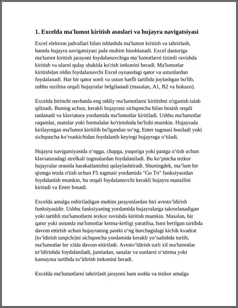 EXCEL ELEKTRON JADVALLAR BILAN ISHLASHI MALUMOTLARNI KIRITISH VA TAHRIRLASH 4